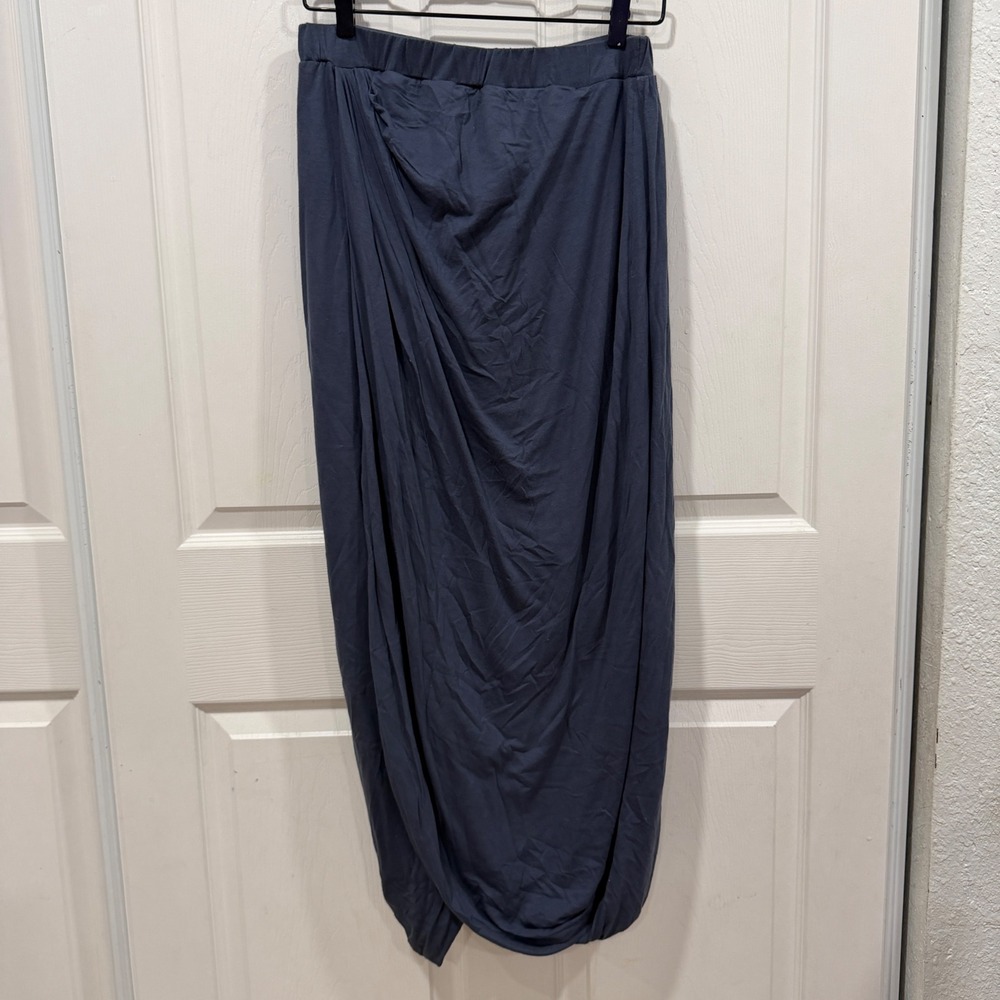 Peruvian Connection Navy Blue Pima Cotton Modal Draped Maxi Skirt M SS13-1